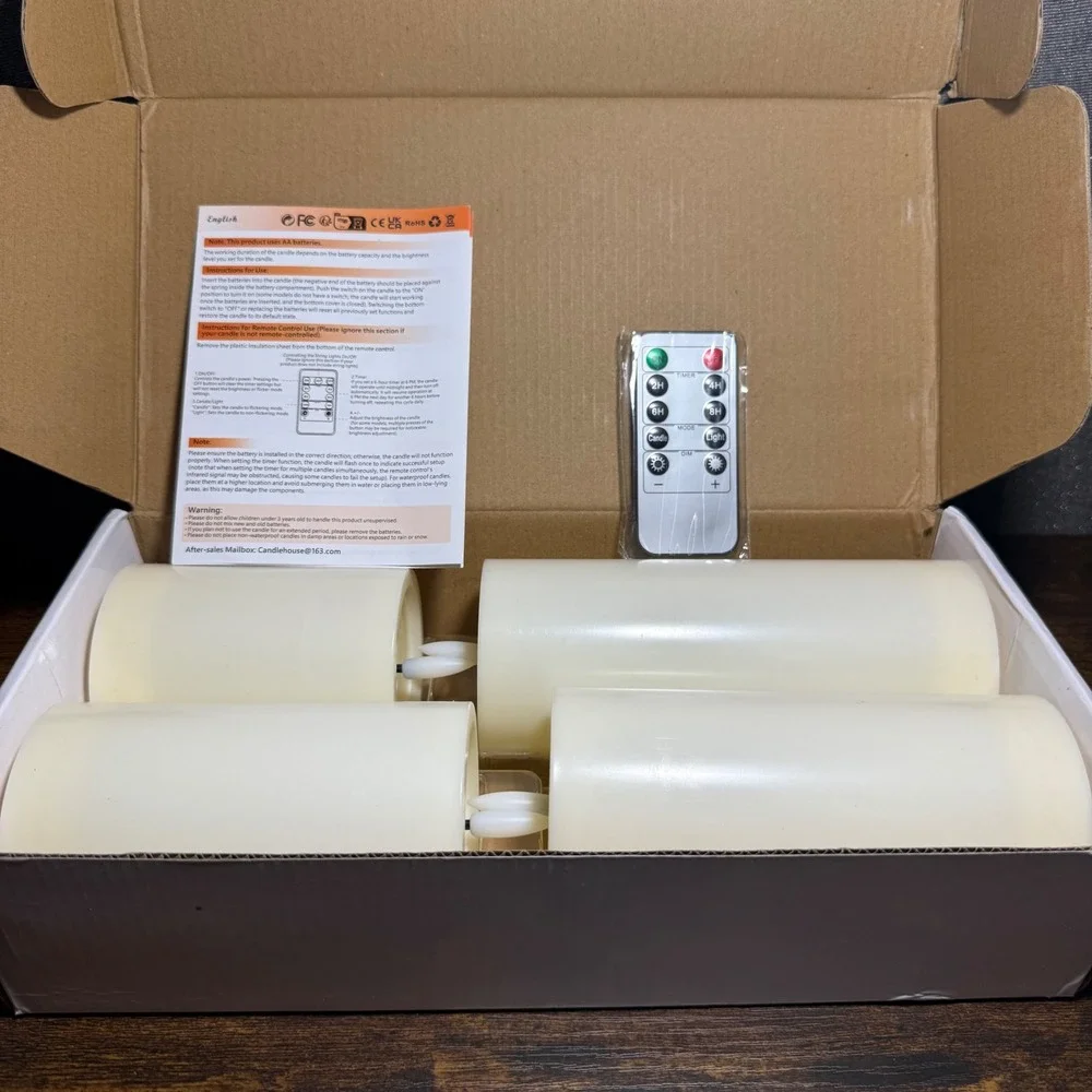 Set of 4 Flameless LED Candles Battery Operated Flickering Wick with Remote